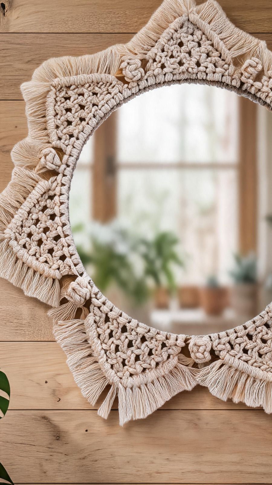 Handcrafted Macrame Mirror for Living Room & Bedroom – 35cm Aesthetic Wall Decor